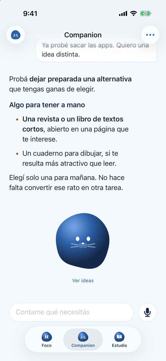 Conversación en el Companion: Foco propone dejar preparada una alternativa para elegir.
