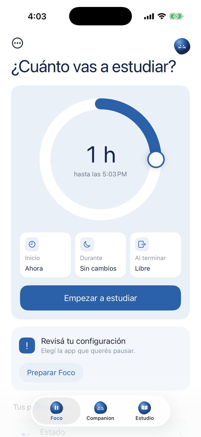 Pantalla Foco: un dial para elegir cuánto vas a estudiar.